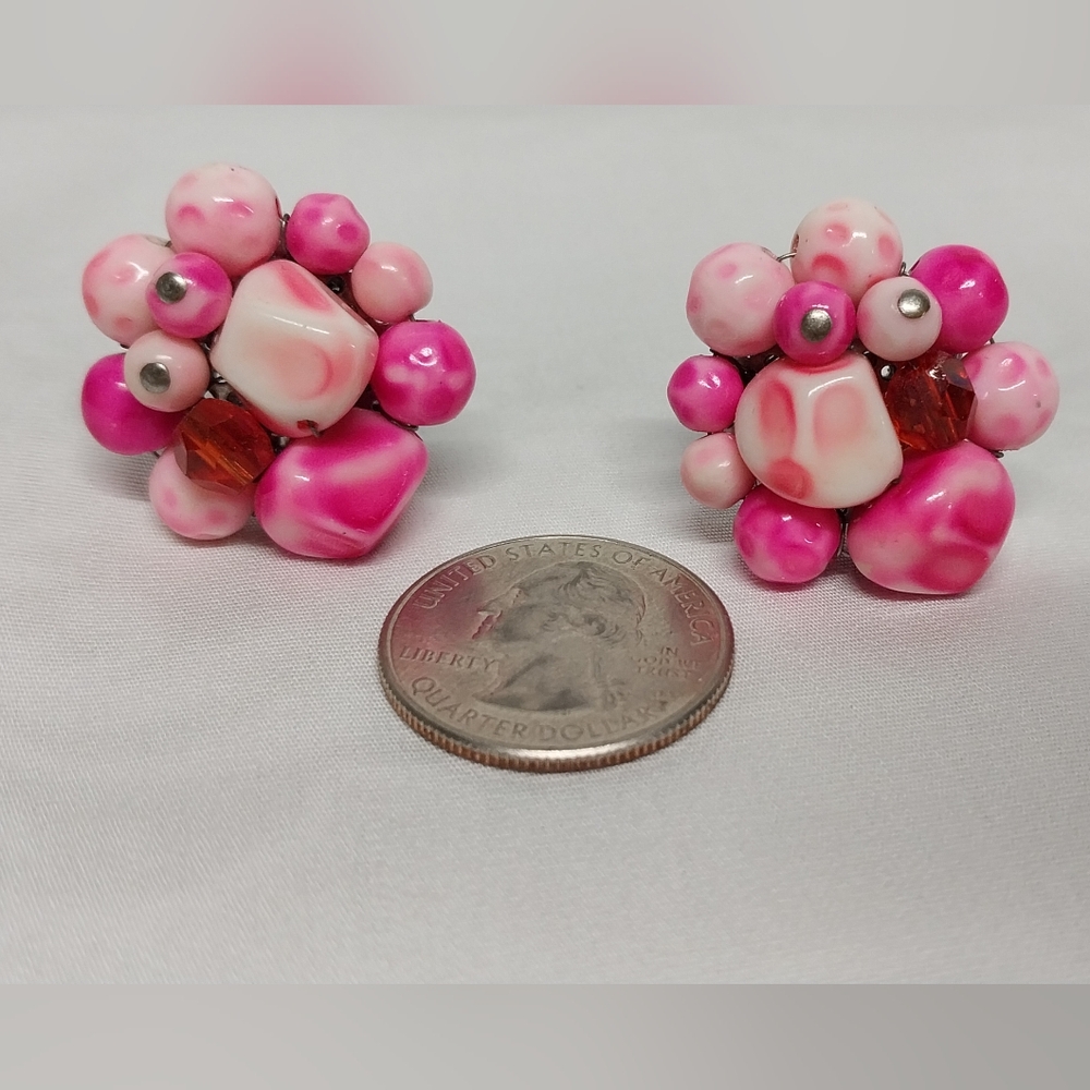 Pink Cluster Earrings Made In Japan